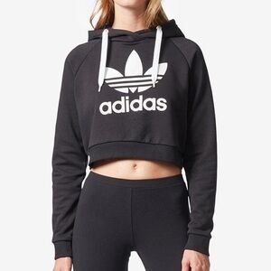 Adidas Originals Trefoil Black Cropped Hoodie Sweatshirt Small S